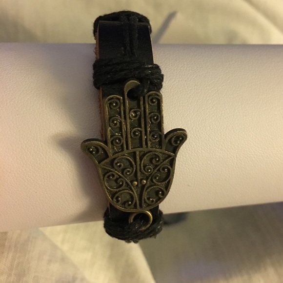 Black Leather Hand Bracelet - Picture 1 of 3